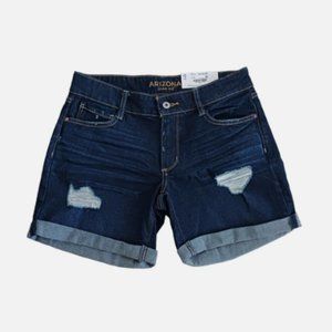 Arizona Boyfriend Denim jeans shorts Size 7 - 30 “ Waist Rolled Up Dark rinse